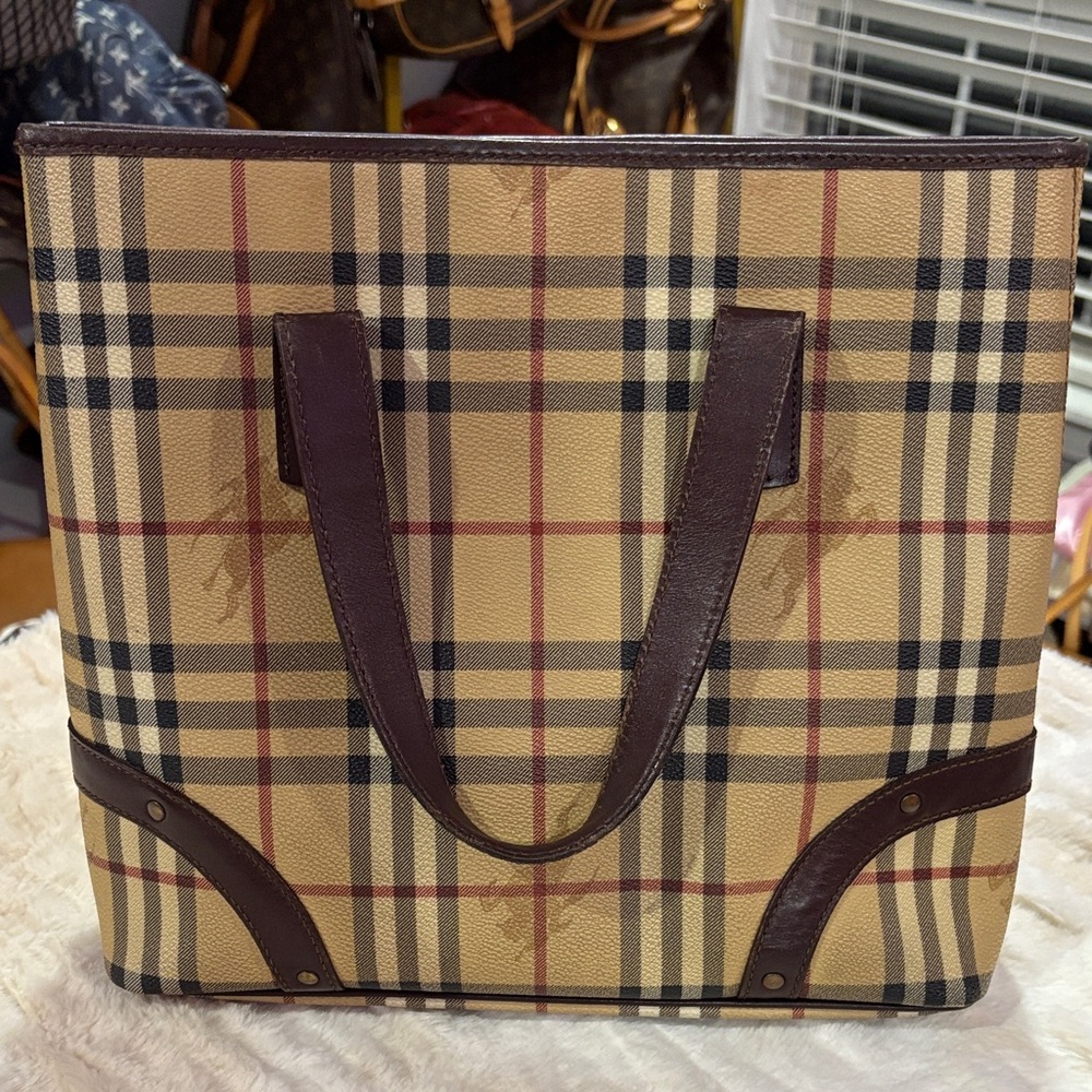 Burberry Beige and Brown Checkered Tote